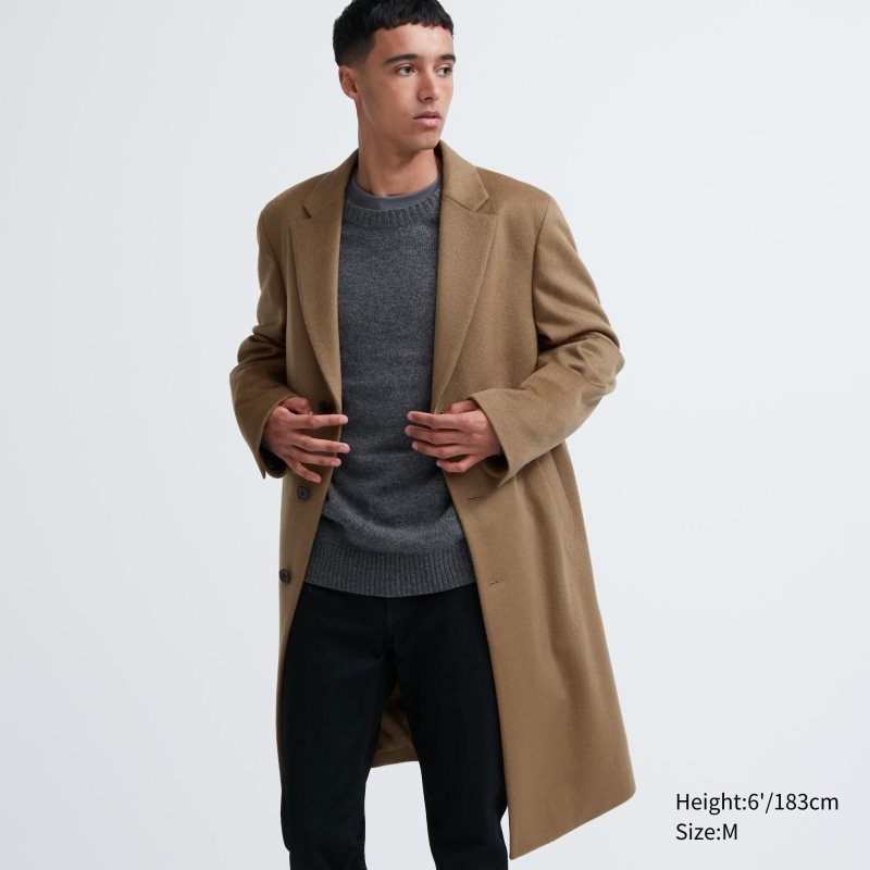 Men Uniqlo Wool Cashmere Chesterfield Coats Brown | 1809599