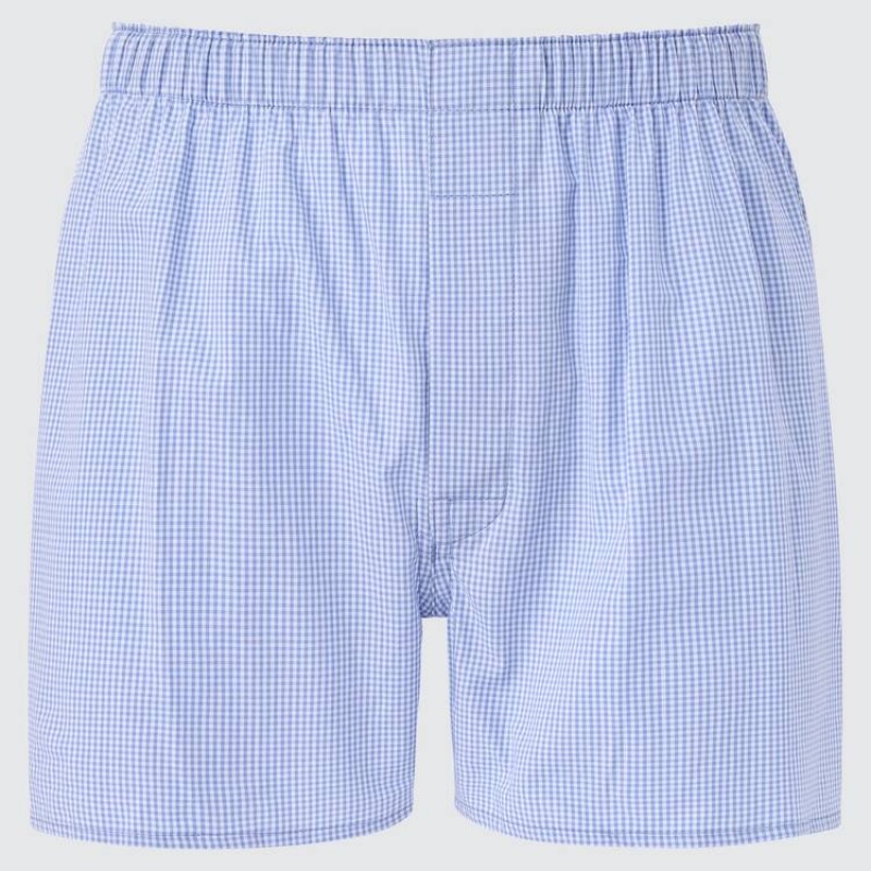 Men Uniqlo Woven Checked Boxer Underwear Blue | 1950912