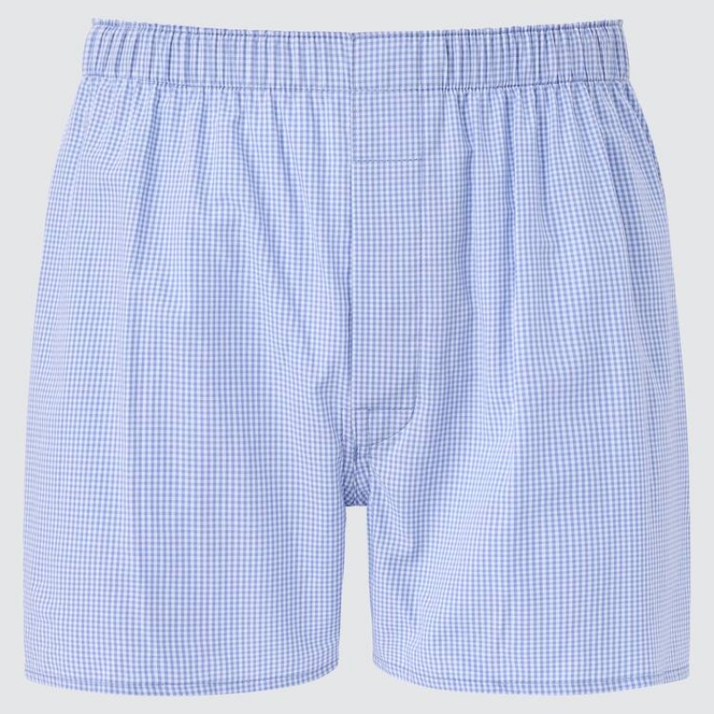 Men Uniqlo Woven Checked Boxer Underwear Blue | 9813817