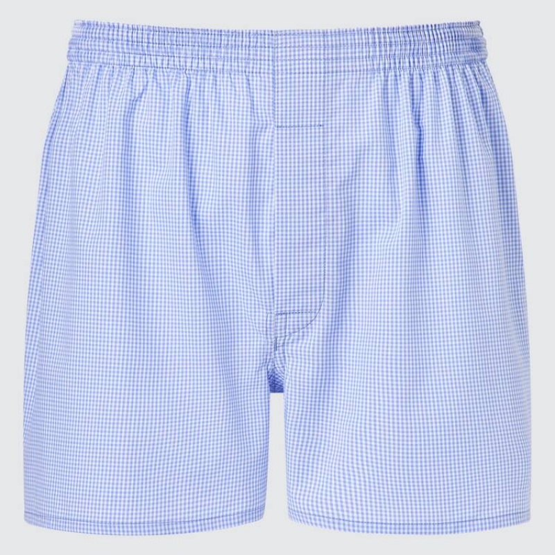 Men Uniqlo Woven Checked Boxer Underwear Blue | 6433502