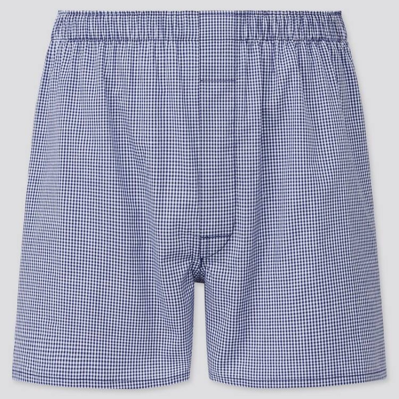 Men Uniqlo Woven Checked Boxer Underwear Navy | 2878813