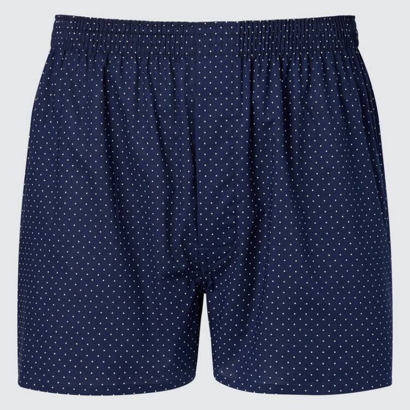 Men Uniqlo Woven Dotted Boxer Underwear Navy | 9914771