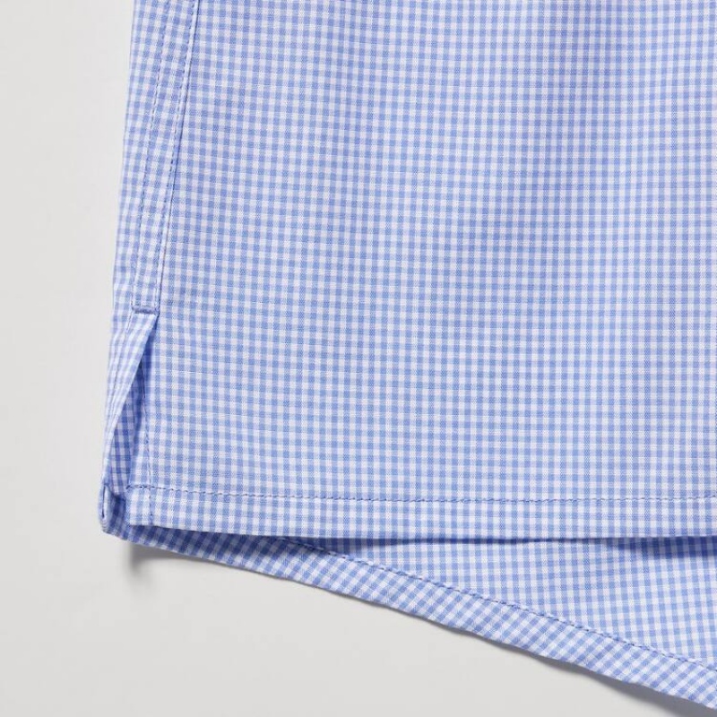 Men Uniqlo Woven Gingham Checked Boxer Underwear Blue | 3546442