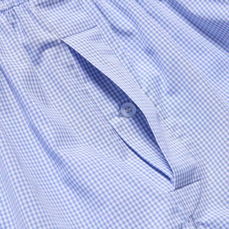 Men Uniqlo Woven Gingham Checked Boxer Underwear Blue | 3546442