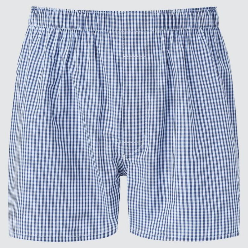 Men Uniqlo Woven Multicoloured Checked Boxer Underwear Blue | 6351926