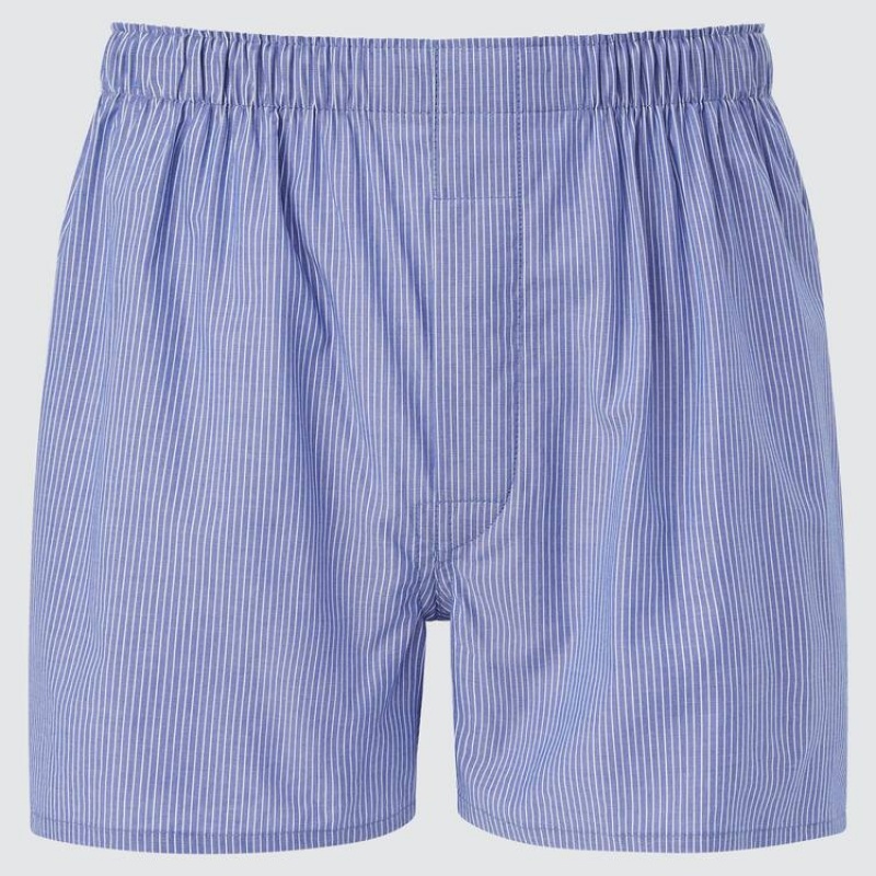 Men Uniqlo Woven Striped Boxer Underwear Blue | 8265528