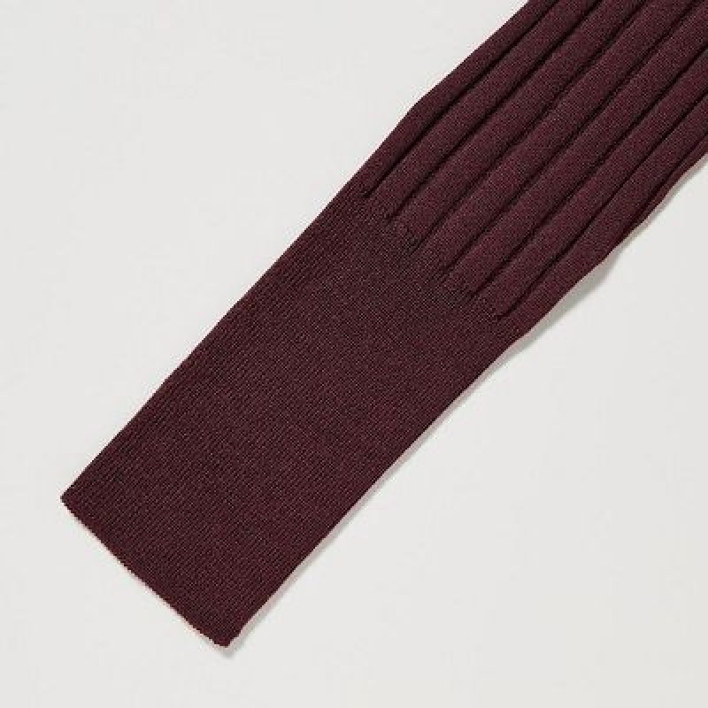 Women Uniqlo 3D Knit Ribbed Crew Neck Long-Sleeve Dress Burgundy | 4164588