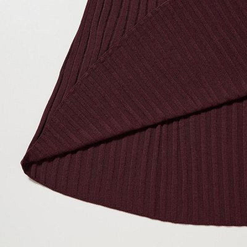 Women Uniqlo 3D Knit Ribbed Crew Neck Long-Sleeve Dress Burgundy | 4164588