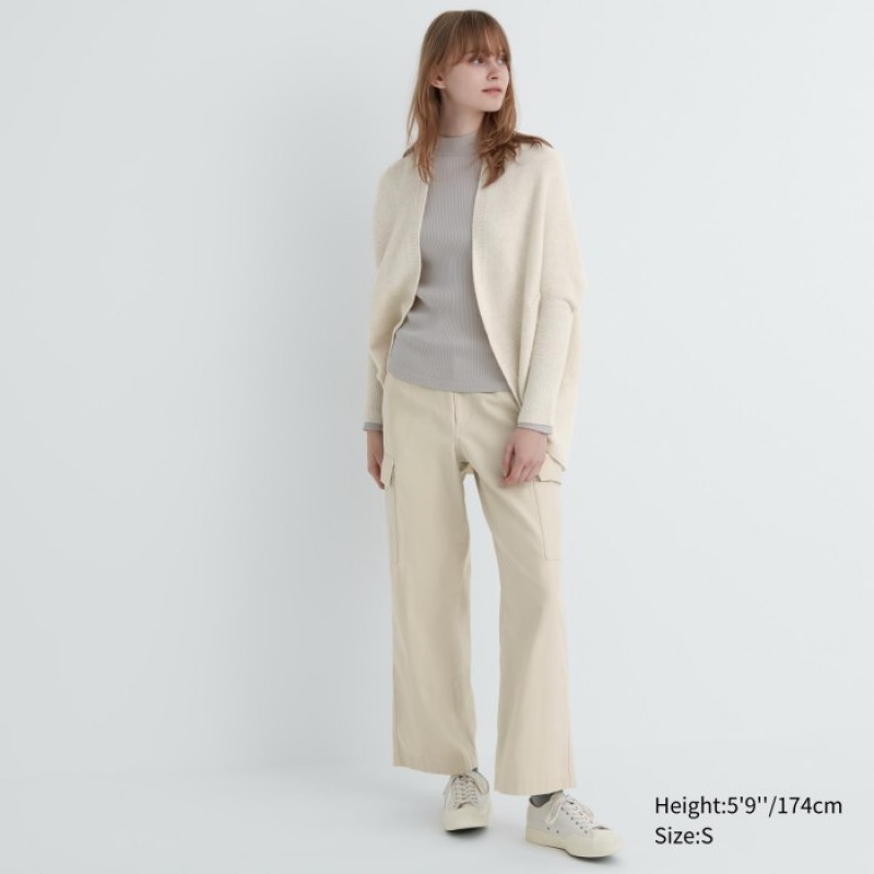 Women Uniqlo 3D Knit Souffle Yarn Long-Sleeve Cardigan White | 5188524