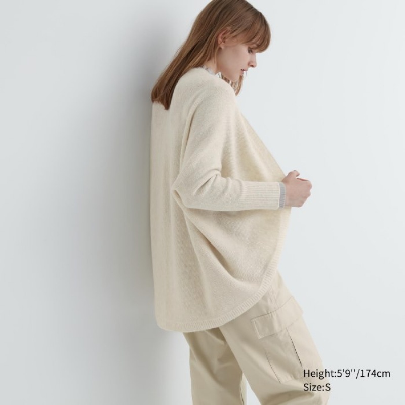 Women Uniqlo 3D Knit Souffle Yarn Long-Sleeve Cardigan White | 5188524