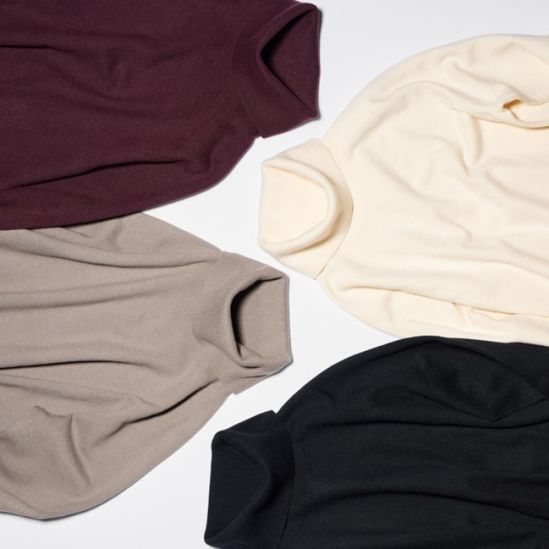 Women Uniqlo 3D Knit Souffle Yarn Long-Sleeve Sweaters Burgundy | 5562167