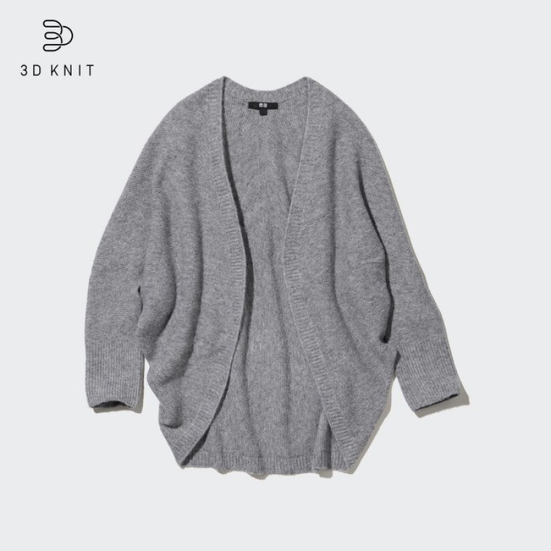 Women Uniqlo 3D Knit Souffle Yarn Long-Sleeve Cardigan Grey | 8022735