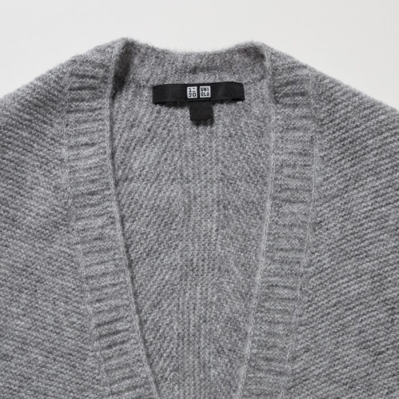 Women Uniqlo 3D Knit Souffle Yarn Long-Sleeve Cardigan Grey | 8022735