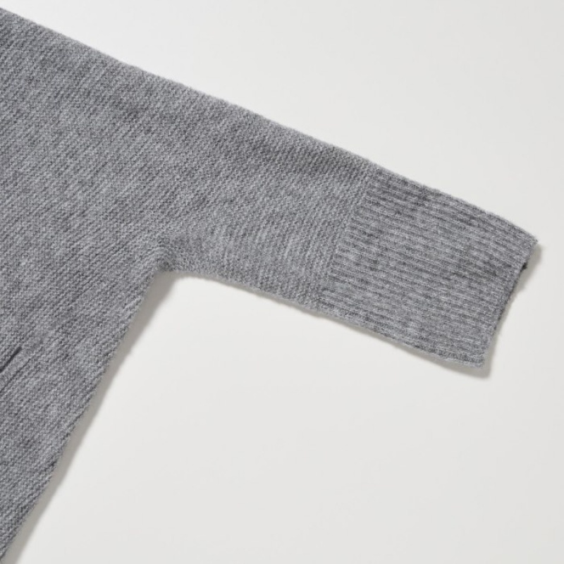 Women Uniqlo 3D Knit Souffle Yarn Long-Sleeve Cardigan Grey | 8022735