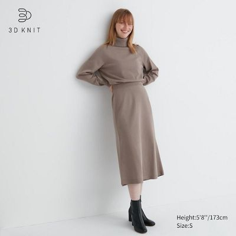 Women Uniqlo 3D Knit Souffle Yarn Skirts Beige | 8599965