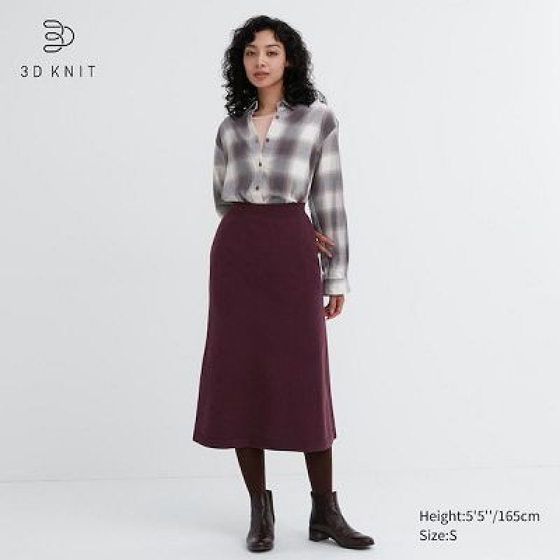 Women Uniqlo 3D Knit Souffle Yarn Skirts Burgundy | 2664560