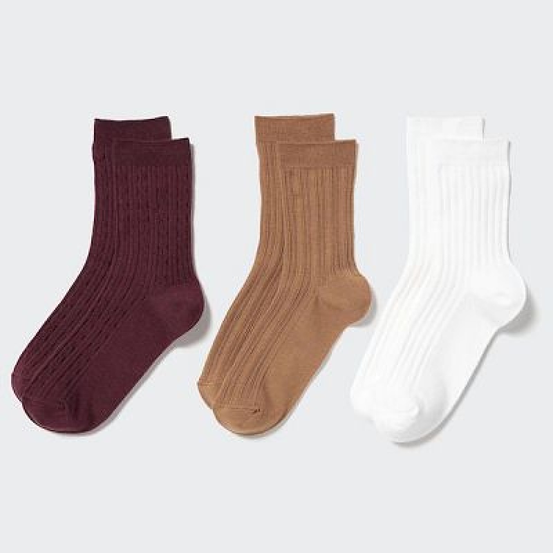 Women Uniqlo 3 Pairs Socks Burgundy | 8647389