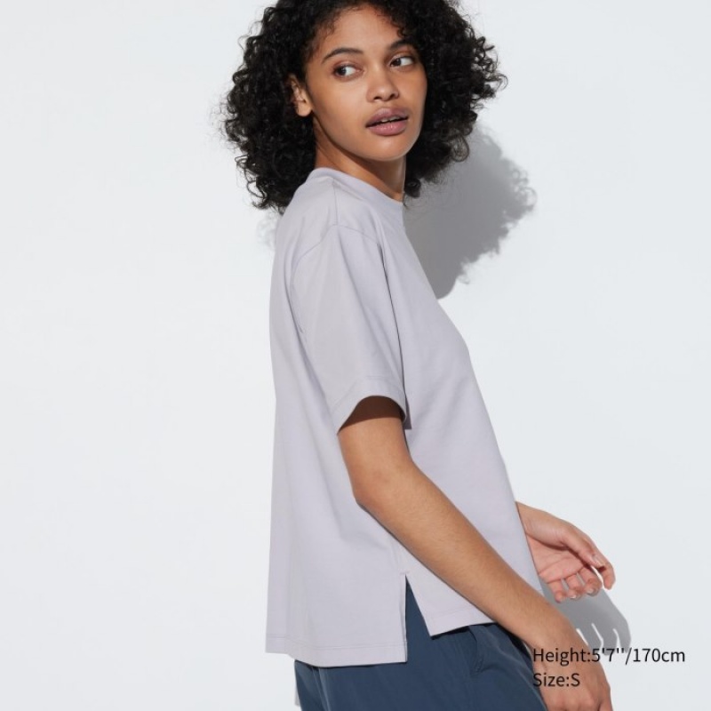 Women Uniqlo AIRism Cotton Short Sleeve T Shirts Pink | 7323773