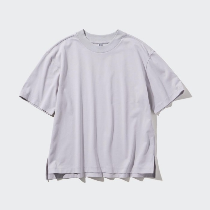 Women Uniqlo AIRism Cotton Short Sleeve T Shirts Grey | 4426077