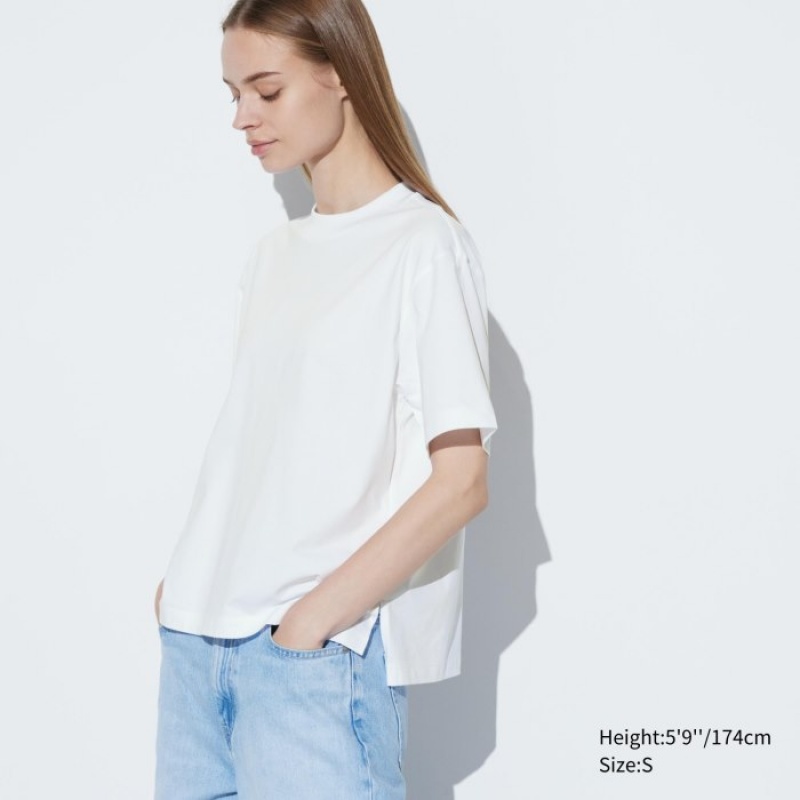Women Uniqlo AIRism Cotton Short Sleeve T Shirts White | 7705157