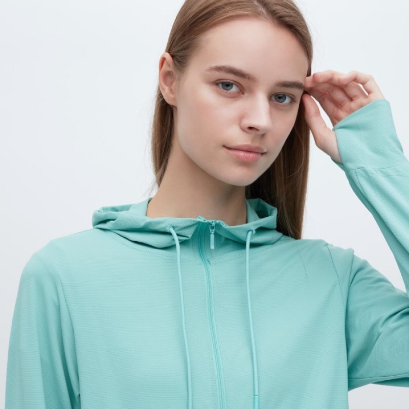 Women Uniqlo AIRism Mesh UV Protection Full-Zip Hoodie White | 9992279