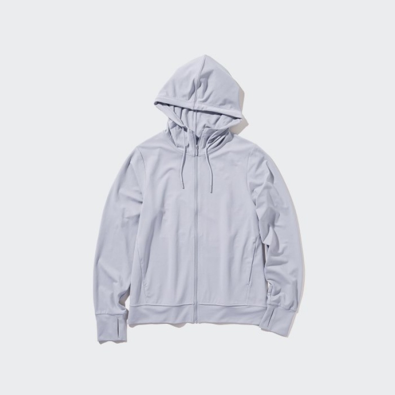 Women Uniqlo AIRism Mesh UV Protection Full-Zip Hoodie White | 9992279