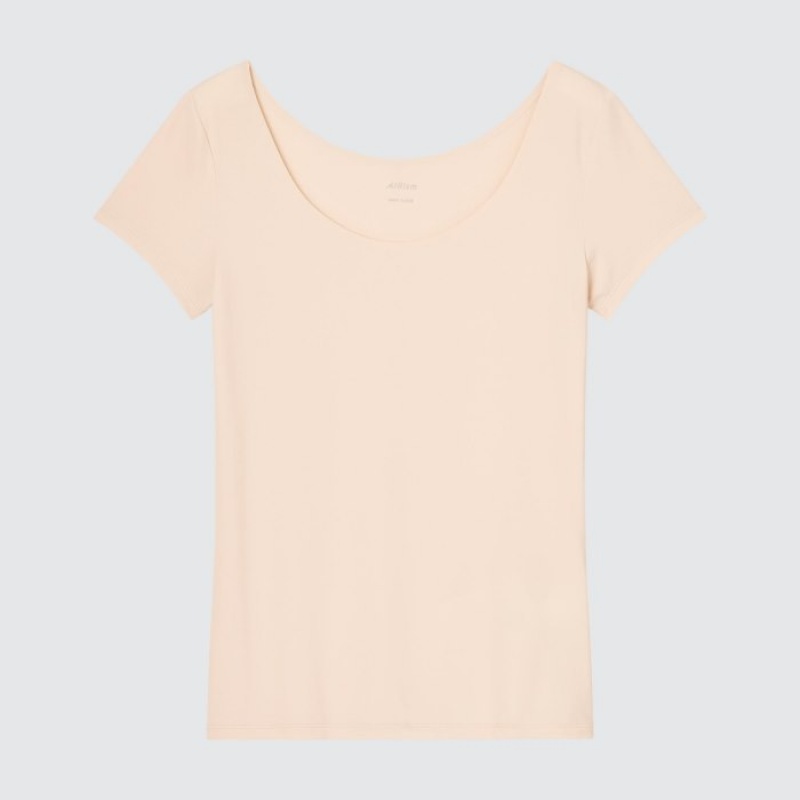 Women Uniqlo AIRism Scoop Neck Short-Sleeve T Shirts White | 3109142