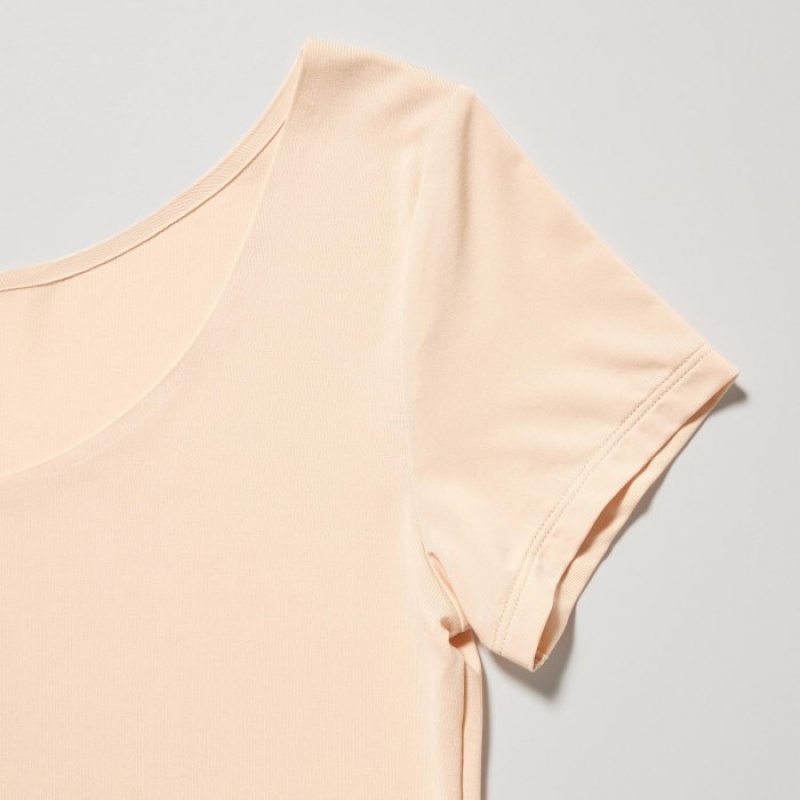 Women Uniqlo AIRism Scoop Neck Short-Sleeve T Shirts White | 3109142