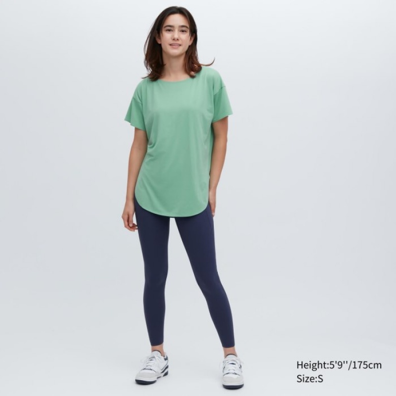 Women Uniqlo AIRism Seamless Boat Neck Short-Sleeve Long T Shirts White | 3529099