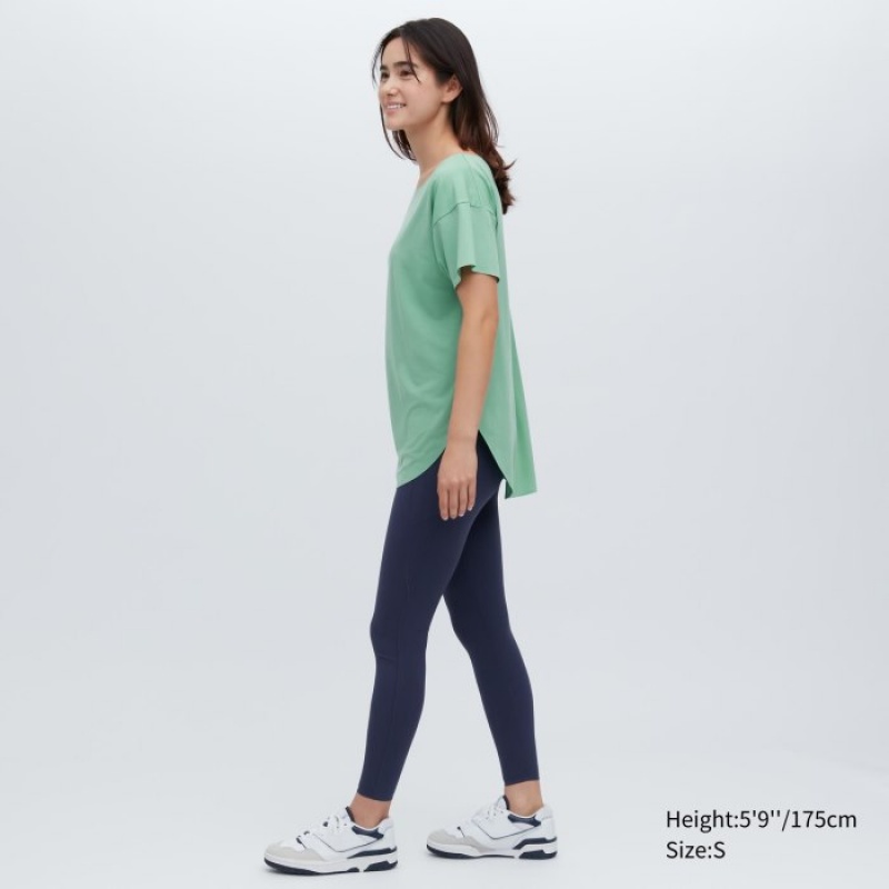 Women Uniqlo AIRism Seamless Boat Neck Short-Sleeve Long T Shirts White | 3529099