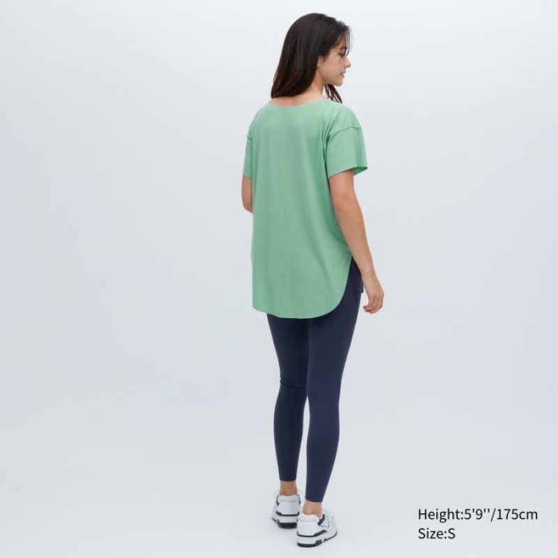 Women Uniqlo AIRism Seamless Boat Neck Short-Sleeve Long T Shirts White | 3529099