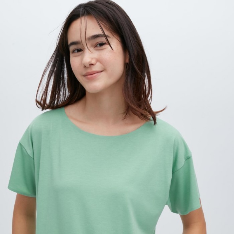 Women Uniqlo AIRism Seamless Boat Neck Short-Sleeve Long T Shirts White | 3529099