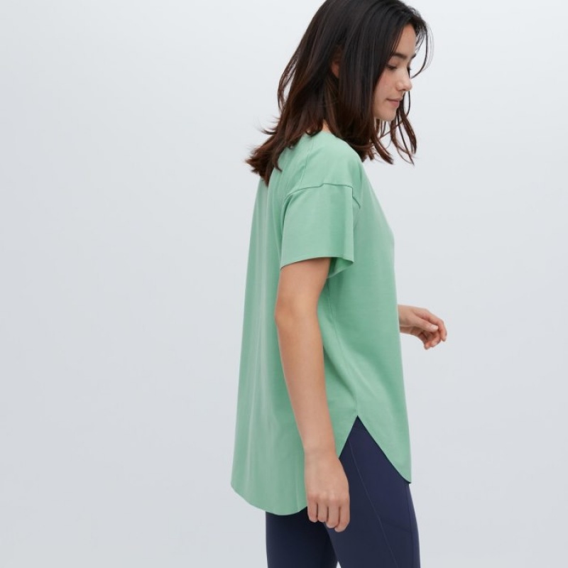 Women Uniqlo AIRism Seamless Boat Neck Short-Sleeve Long T Shirts White | 3529099