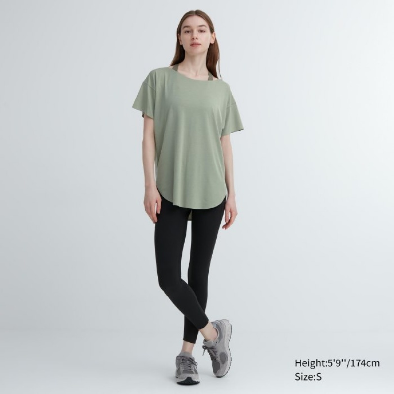 Women Uniqlo AIRism Seamless Boat Neck Short-Sleeve Long T Shirts White | 9300499