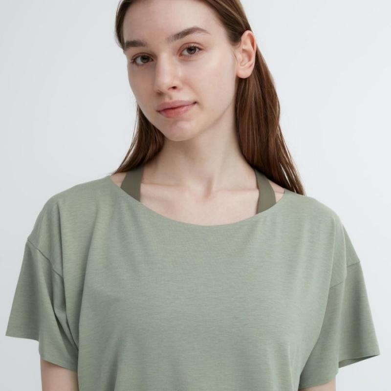 Women Uniqlo AIRism Seamless Boat Neck Short-Sleeve Long T Shirts White | 9300499
