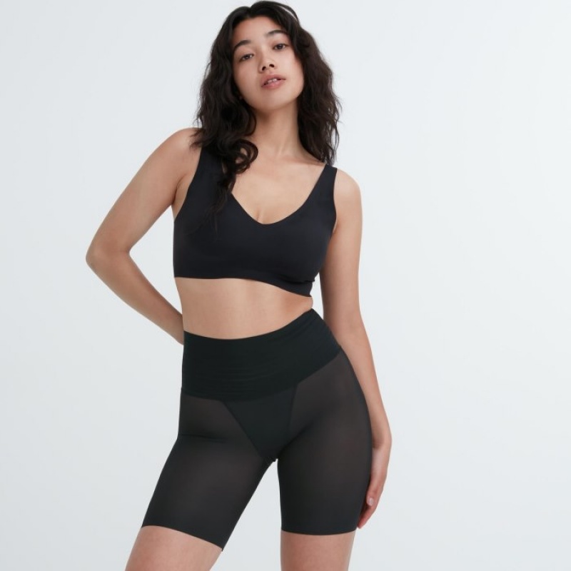 Women Uniqlo AIRism Smooth Body Shaper Unlined Half Shorts Black | 4768099