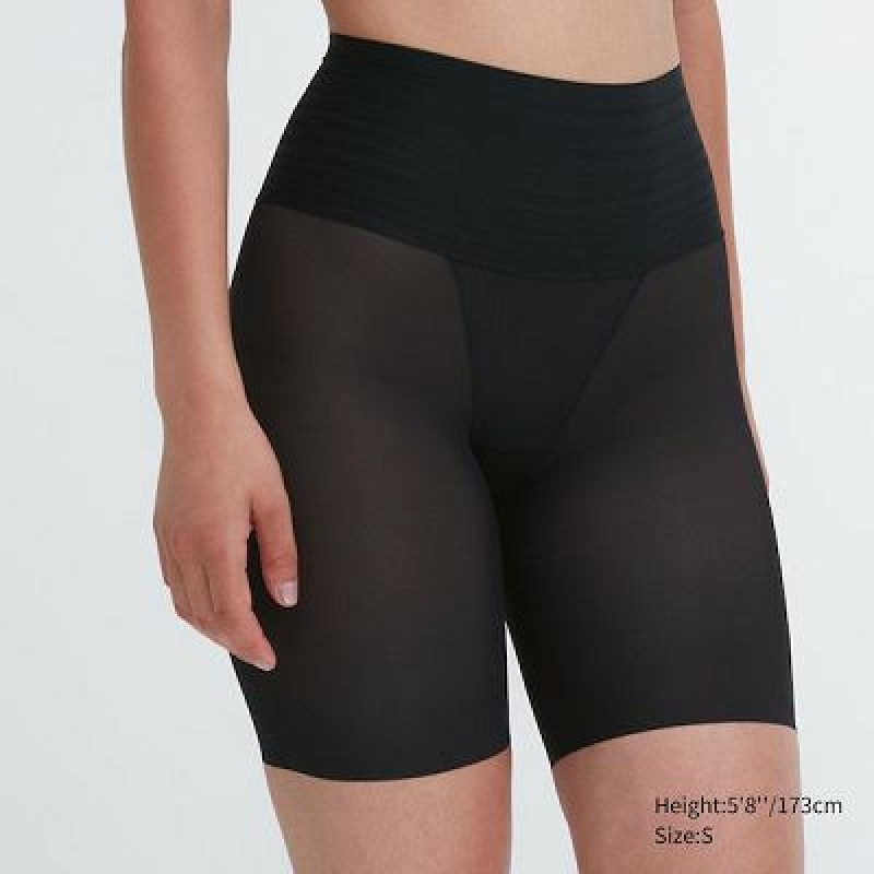Women Uniqlo AIRism Smooth Body Shaper Unlined Half Tight Black | 8616645