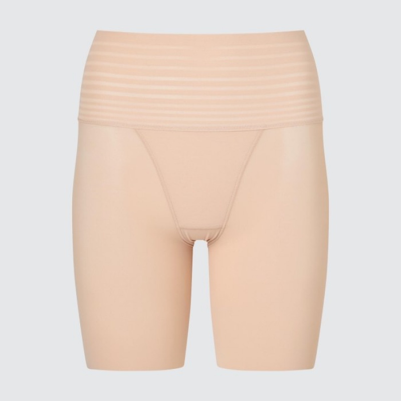 Women Uniqlo AIRism Smooth Body Shaper Unlined Half Shorts Beige | 4342560