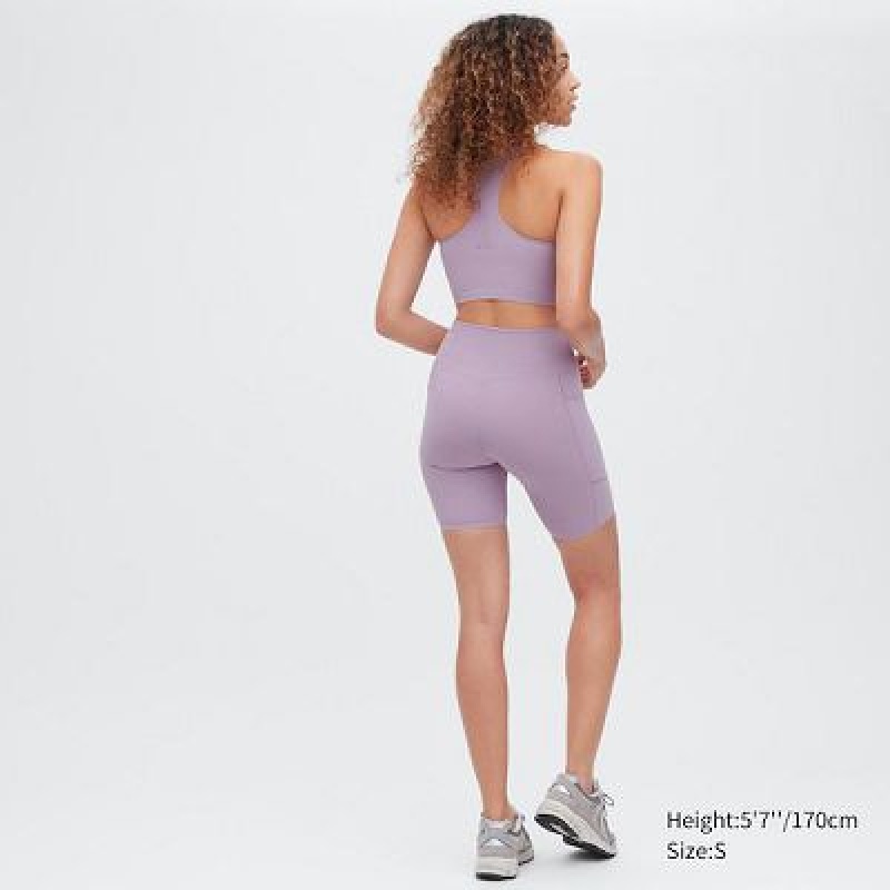 Women Uniqlo AIRism Soft Pocket Biker Shorts Purple | 8184509