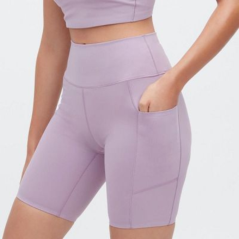 Women Uniqlo AIRism Soft Pocket Biker Shorts Purple | 8184509