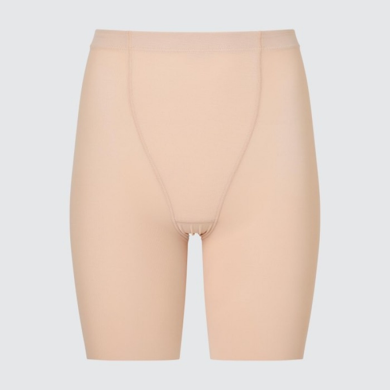 Women Uniqlo AIRism Support Body Shaper Unlined Half Shorts Beige | 9108136