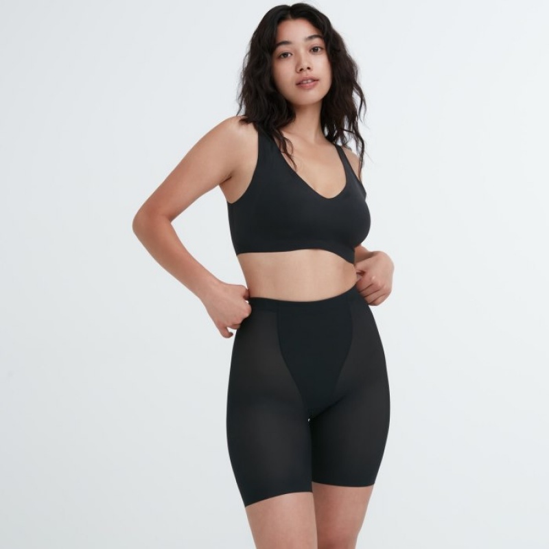 Women Uniqlo AIRism Support Body Shaper Unlined Half Shorts Black | 781786