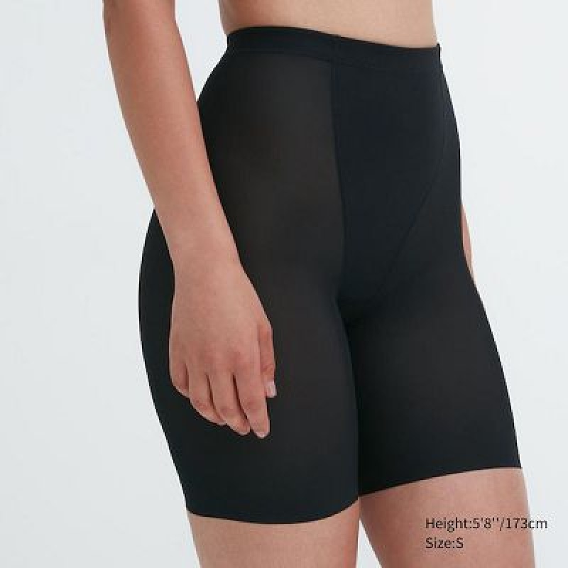 Women Uniqlo AIRism Support Body Shaper Unlined Half Tight Black | 6342063