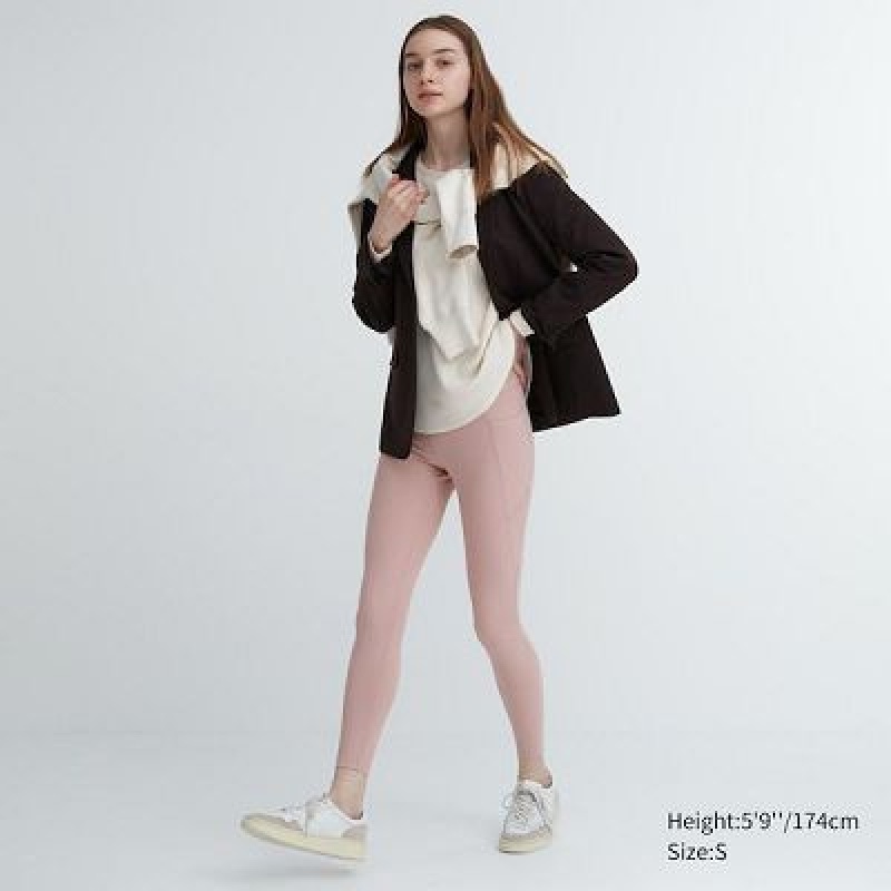 Women Uniqlo AIRism UV Protection Pocketed Soft Leggings Pink | 640701
