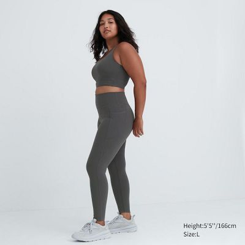 Women Uniqlo AIRism UV Protection Pocketed Soft Leggings Grey | 8434149