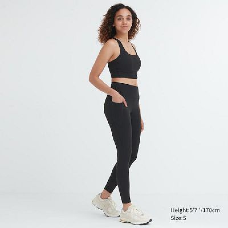 Women Uniqlo AIRism UV Protection Pocketed Soft Leggings Black | 9269493