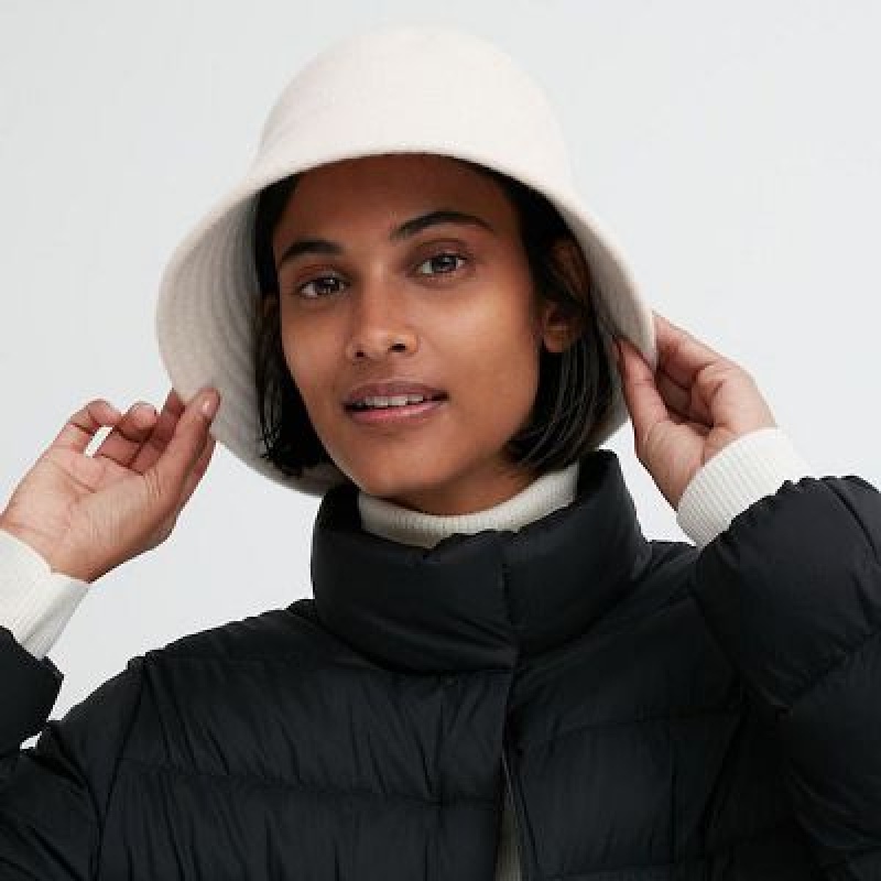Women Uniqlo Adjustable Wool Bucket Hats White | 4664110