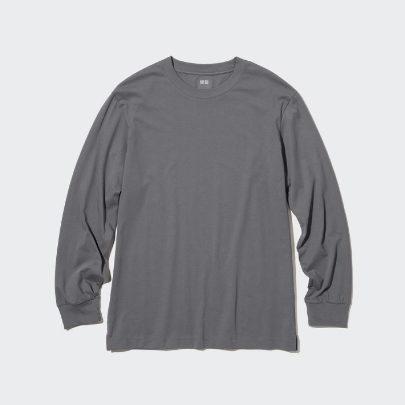 Women Uniqlo Airism Cotton Uv Protection Crew Neck Long-sleeve T Shirts Purple | 4592425