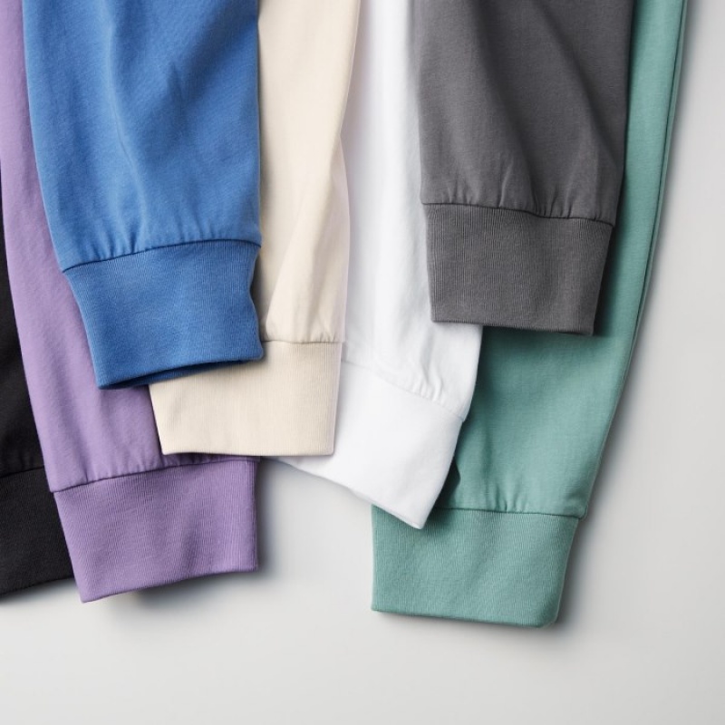 Women Uniqlo Airism Cotton Uv Protection Crew Neck Long-sleeve T Shirts Purple | 4592425