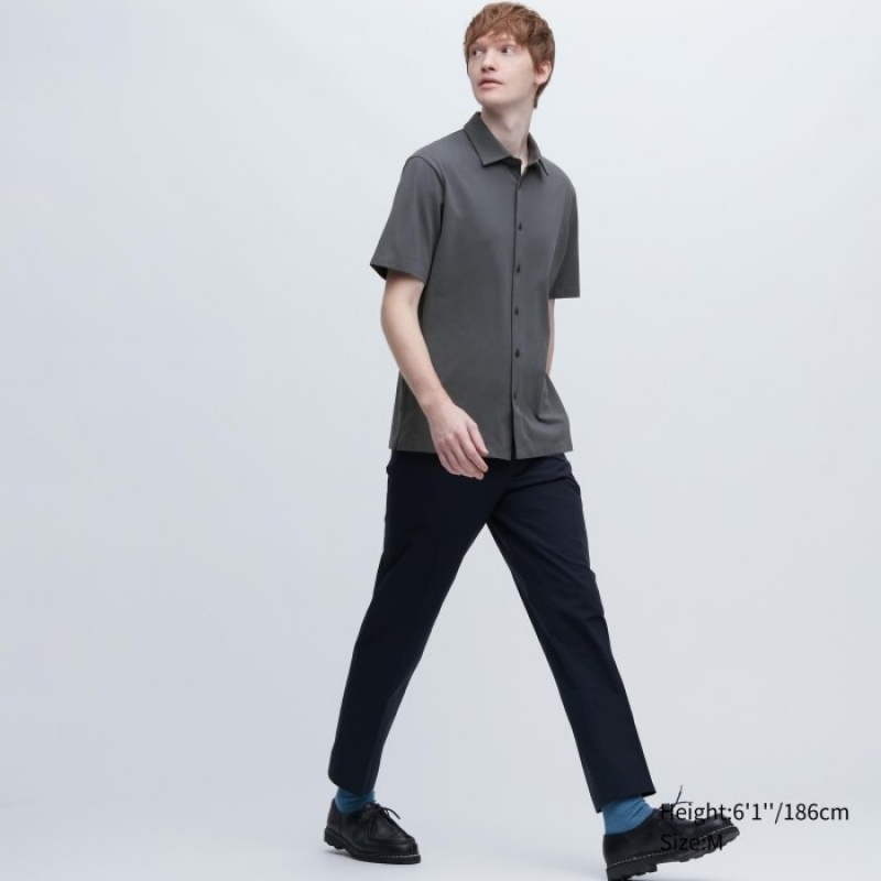 Women Uniqlo Airism Full Open Short-sleeve Polo Shirts Grey | 886044